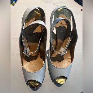 Christian Louboutin Gold and White Slingback Heels